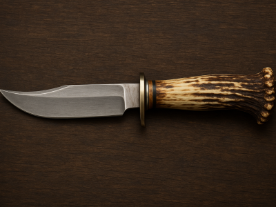 Deer Antler Handle, Hidden Tang, Clip Point Knife with Guard